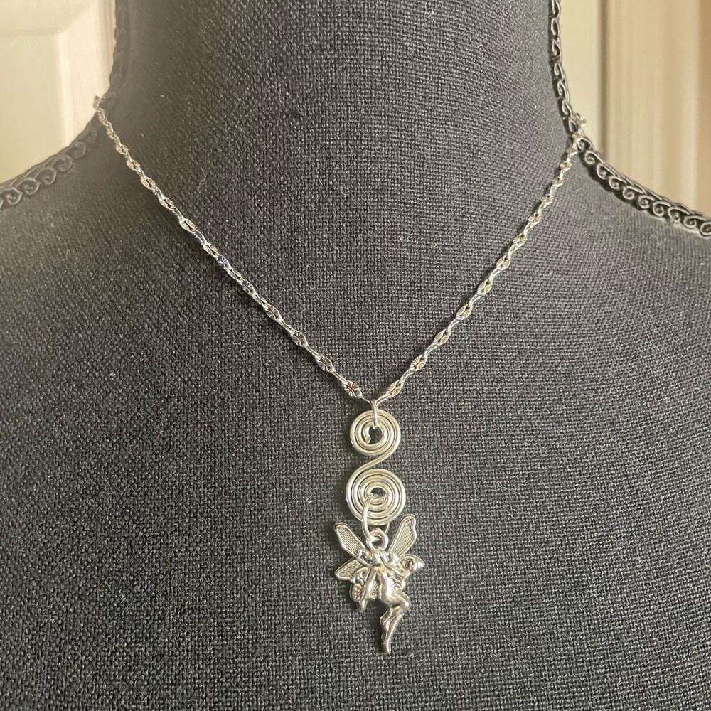 Handmade Silver Fairy Pendant Necklace - Silver